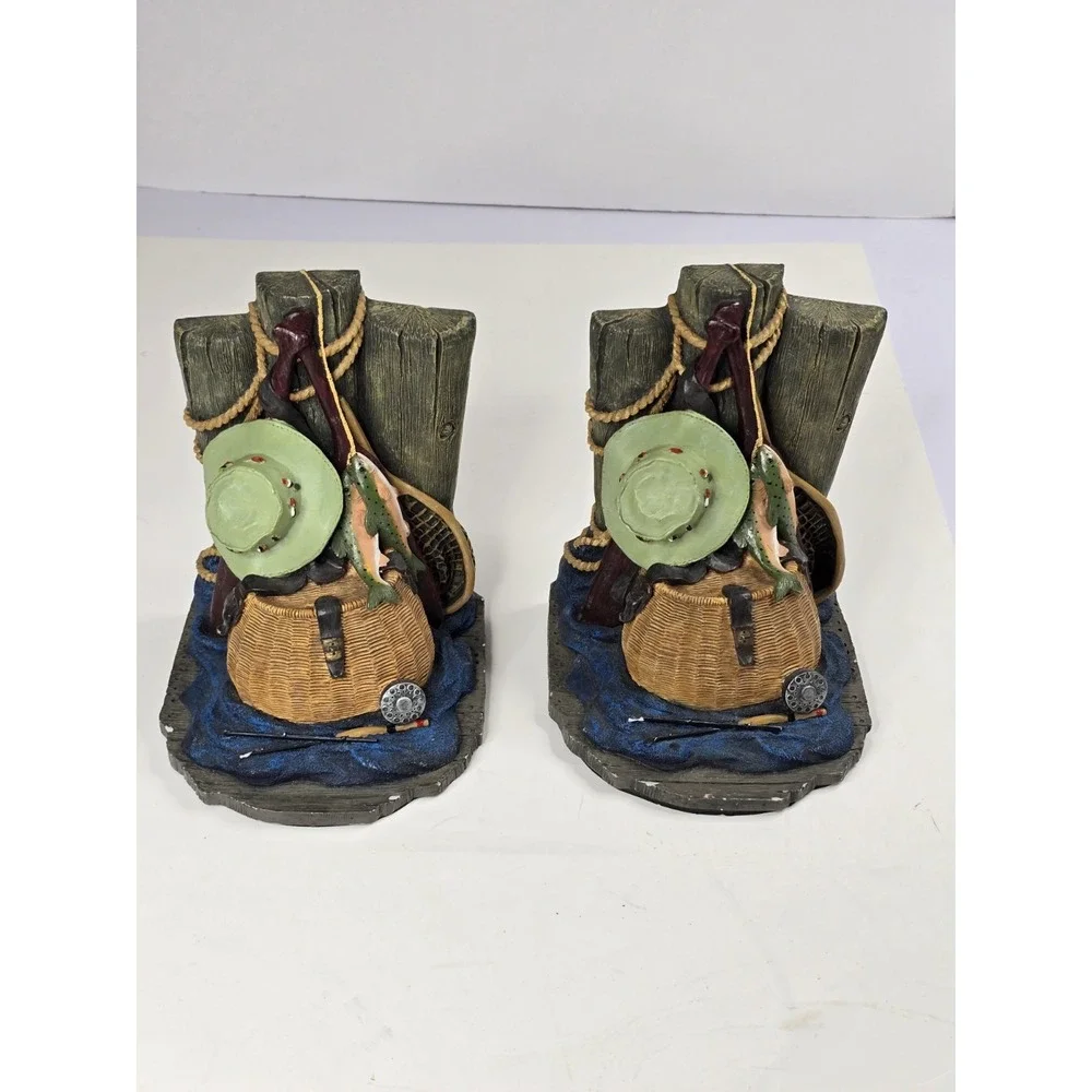 Fisherman Basket Fish Net‎ Hat Bait Tackle Fishing Pole Heavy Resin Bookends